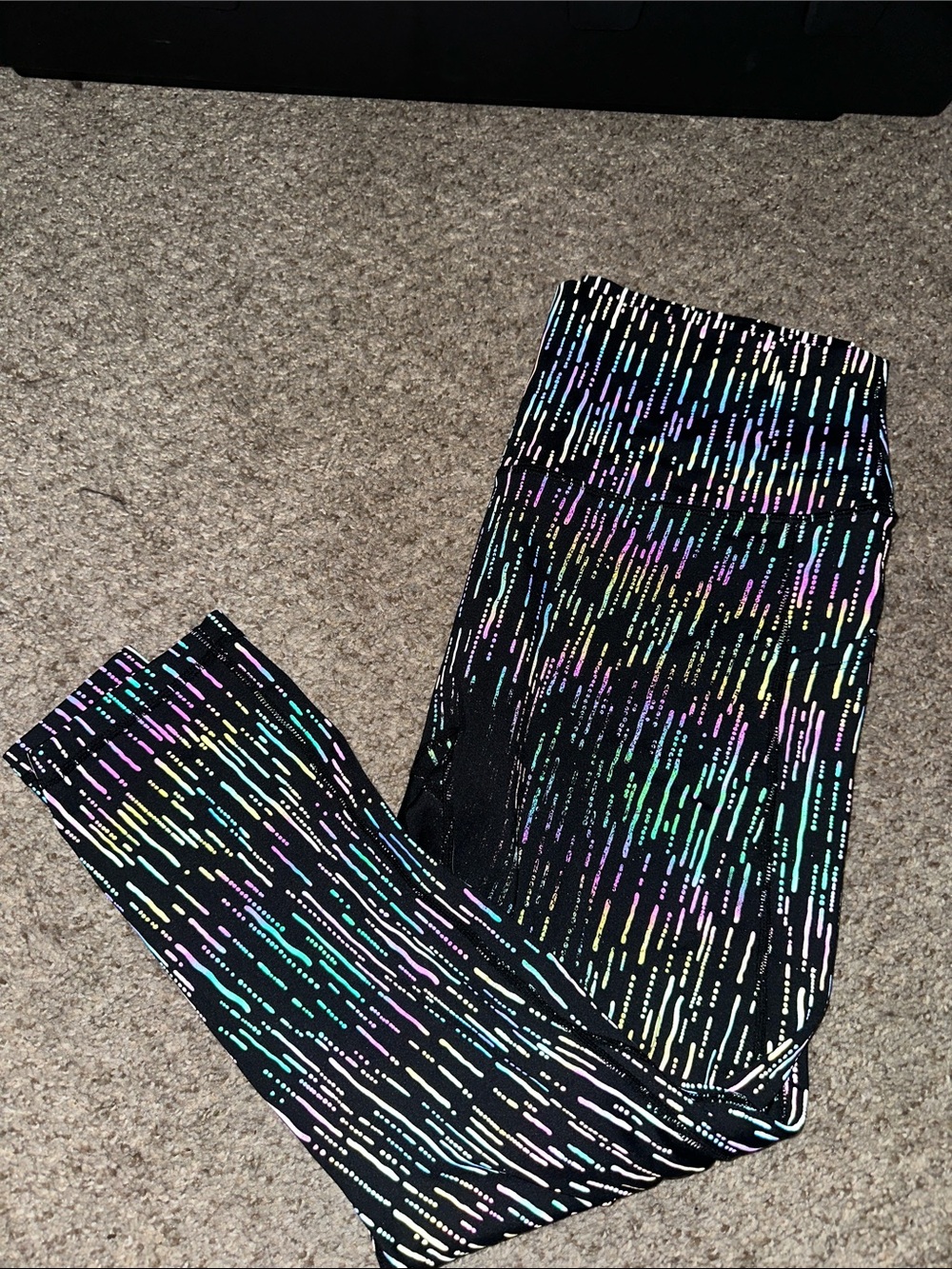 Black Leggings with Multicolor Dash Print